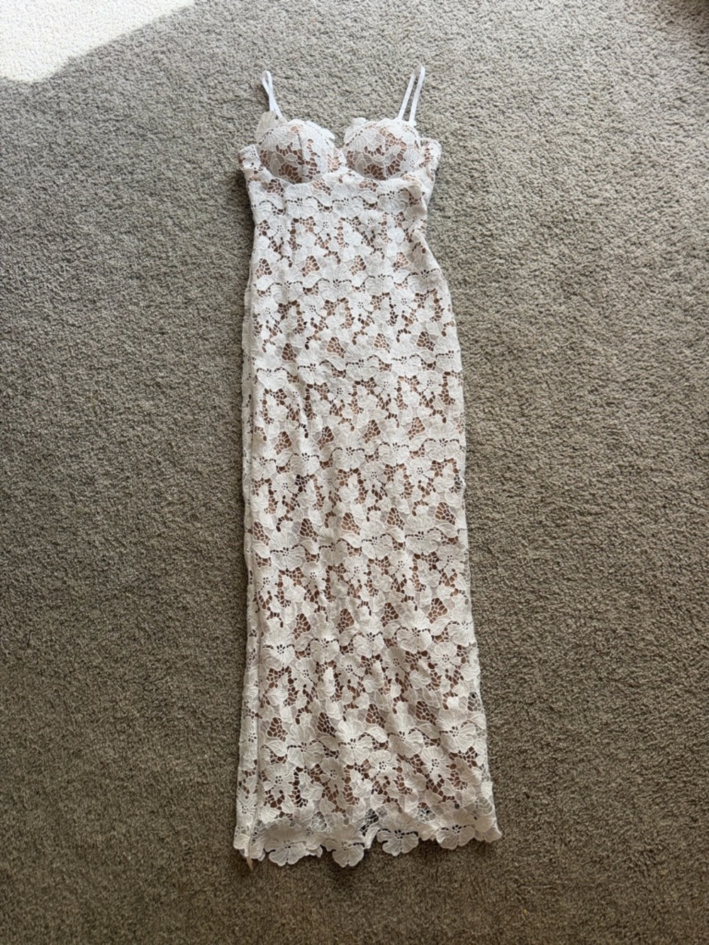 NWT White Lace Bridal Maxi Dress with Built-In Bustier
